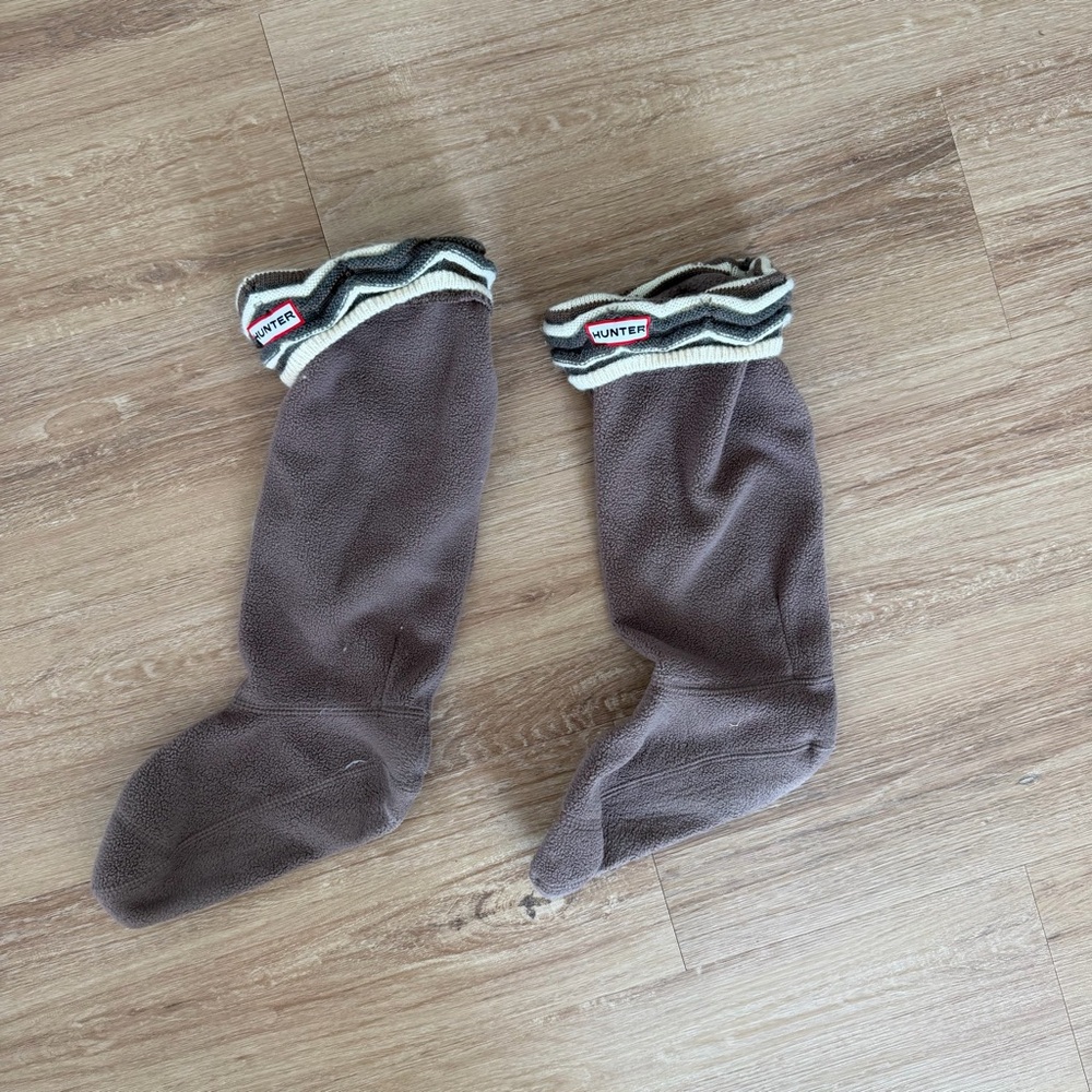 Hunter Brown Fleece Boot Sock Liners with Striped Cuff